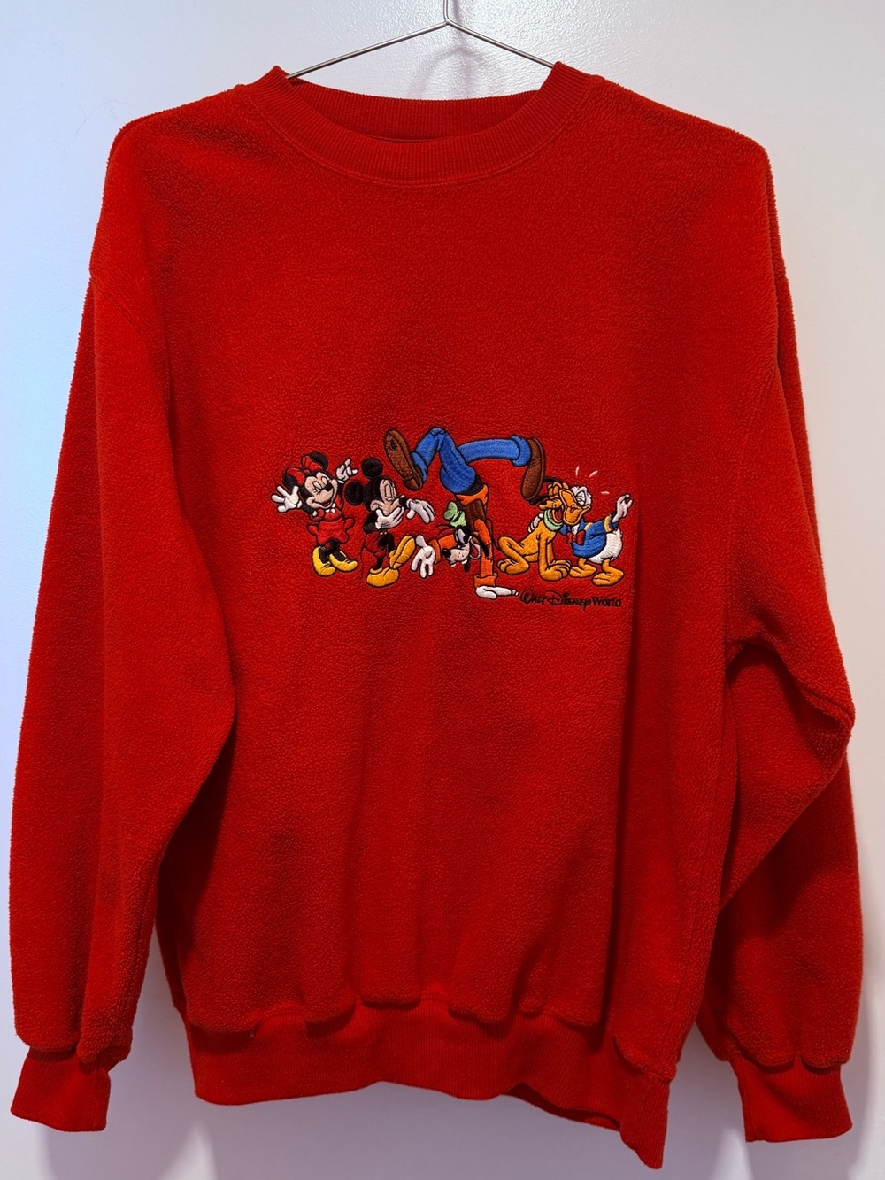 Disney Red Crewneck Sweatshirt with Classic Mickey & Friends Embroidery